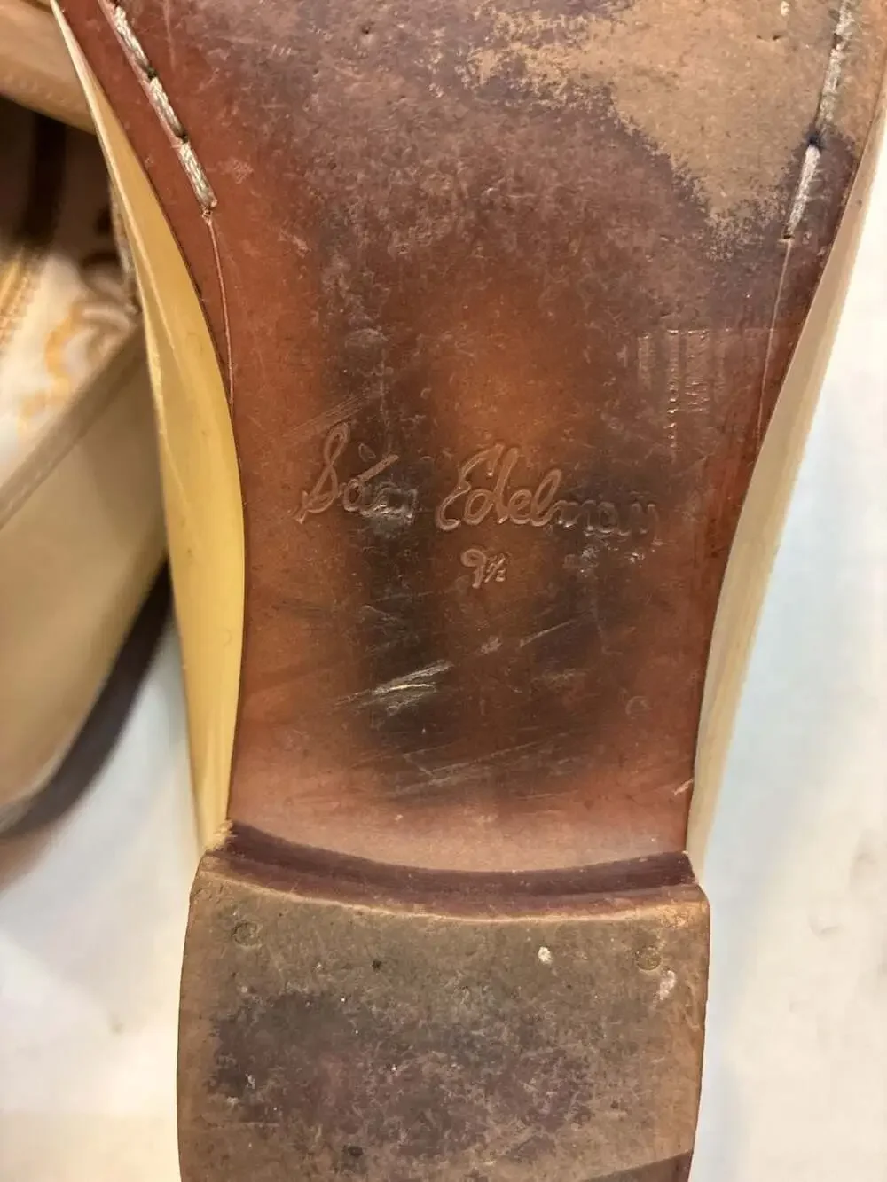 Sam Edelman Beige Patent Leather Horsebit Loafers